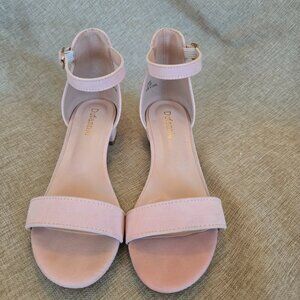 Girl's Pink Dress Shoes with Ankle Strap, Low Stacked Heel, Size 3